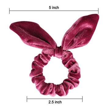 Curasa 6 Pack Bunny Hair Scrunchies Velvet Bobbles Elastic Hair Bands Rabbit Ear Women's Velvet Scrunchy