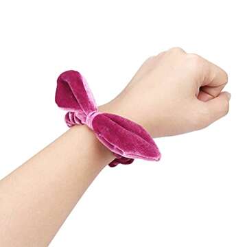 Curasa 6 Pack Bunny Hair Scrunchies Velvet Bobbles Elastic Hair Bands Rabbit Ear Women's Velvet Scrunchy