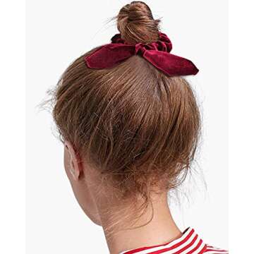 Curasa 6 Pack Bunny Hair Scrunchies Velvet Bobbles Elastic Hair Bands Rabbit Ear Women's Velvet Scrunchy