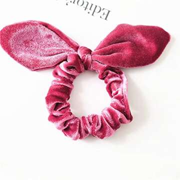 Curasa 6 Pack Bunny Hair Scrunchies Velvet Bobbles Elastic Hair Bands Rabbit Ear Women's Velvet Scrunchy