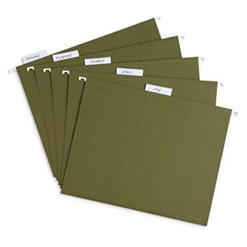 Blue Summit Supplies 25 Hanging File Folders, Reinforced Hanging Folders, Standard File Folders for Filing Cabinet, Letter Size, Green, 25 Pack