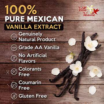 Villa Vainilla Pure Vanilla Extract Premium Concentrated Vanilla, Real, Natural, Gourmet Vanilla Flavor from Mexico (4.2 Fl Oz (Pure Vanilla Extract))