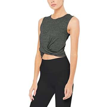 Bestisun Cropped Tops Workout Yoga Shirts Twist Front Athletic Wear Muscle Tank for Women Heather Gray XS