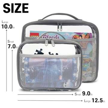 holay 4 Packs PVC Zippered Blocks Set, Toy, Clay, Board game Storage Organizer Case (Name Tag, Manual Pocket) (Gray, Large)