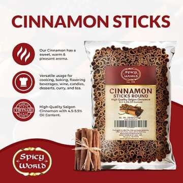 Spicy World Cinnamon Sticks 1.75 Pound Bulk Bag - 150 to 175 Sticks - Strong Aroma, Perfect for Baki...