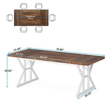 Tribesigns Farmhouse Dining Table for 6 People, 70.8-Inch Rectangular Wood Dining Table, Rustic Kitc...