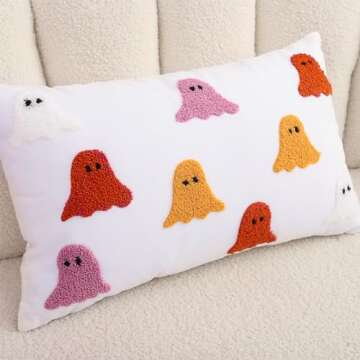 Tosleo Halloween Pillow Covers 12x20 inch Set of 2 Multicolour Ghosts Happy Halloween Pillows White Throw Pillow Cover Velvet Soft Cushion Case for Home Sofa Couch Indoor Outdoor Fall Decor