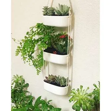 Mkono Hanging Wall Planter for Indoor Flower Plants, Ceramic Pots for Succulent Herb Air Faux Plant Holder Vertical Garden, Home Office Decor 3 Tier, White (Plant Not Included)