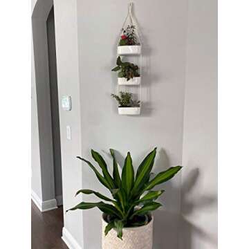 Mkono Hanging Wall Planter for Indoor Flower Plants, Ceramic Pots for Succulent Herb Air Faux Plant Holder Vertical Garden, Home Office Decor 3 Tier, White (Plant Not Included)