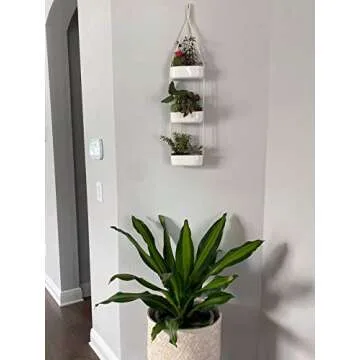 Mkono Hanging Wall Planter for Indoor Flower Plants, Ceramic Pots for Succulent Herb Air Faux Plant Holder Vertical Garden, Home Office Decor 3 Tier, White (Plant Not Included)