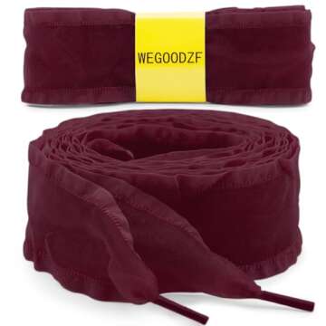 WEGOODZF Snow Yarn Shoe Laces: 4CM Wide 31 inch Flat Flounce Sheer Shoelaces for Sneakers Burgundy