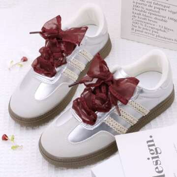 WEGOODZF Snow Yarn Shoe Laces: 4CM Wide 31 inch Flat Flounce Sheer Shoelaces for Sneakers Burgundy