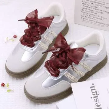 WEGOODZF Snow Yarn Shoe Laces: 4CM Wide 31 inch Flat Flounce Sheer Shoelaces for Sneakers Burgundy