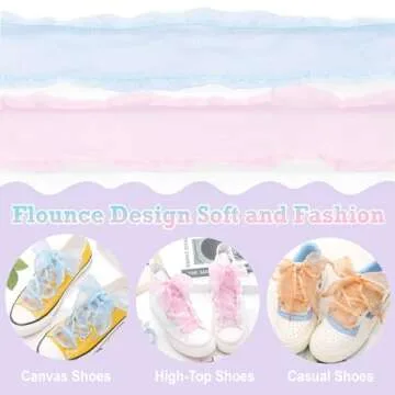 WEGOODZF Snow Yarn Shoe Laces: 4CM Wide 31 inch Flat Flounce Sheer Shoelaces for Sneakers Burgundy