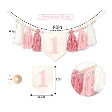 1st Birthday High Chair Banner,Pink Tassel Theme Banner For Girl,1st Birthday Photo Backdrop,Wall Ha...