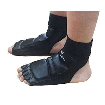 Wonzone Taekwondo Training Boxing Foot Gear Martial Arts Protector Sparring Gear Muay Thai Kung Fu Tae Kwon Do Feet Protector TKD Foot Gear Support for Men Women Kids Black (Medium)