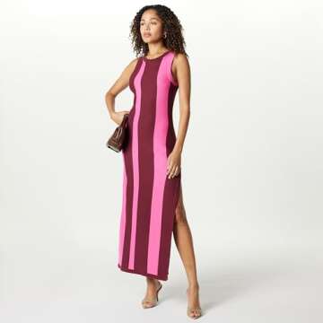 The Drop Women’s Stripe Sweater Dress by @takkunda, Burgundy/Pink, 3X, Plus Size
