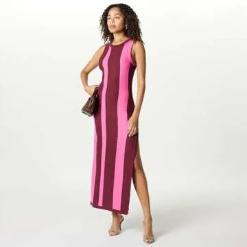 The Drop Women’s Stripe Sweater Dress by @takkunda, Burgundy/Pink, 3X, Plus Size