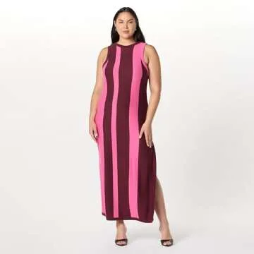 The Drop Women’s Stripe Sweater Dress by @takkunda, Burgundy/Pink, 3X, Plus Size
