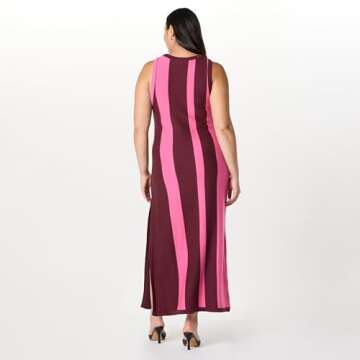 The Drop Women’s Stripe Sweater Dress by @takkunda, Burgundy/Pink, 3X, Plus Size