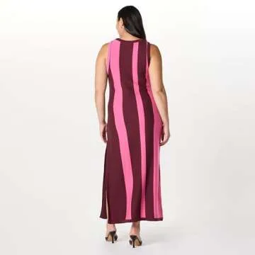 The Drop Women’s Stripe Sweater Dress by @takkunda, Burgundy/Pink, 3X, Plus Size