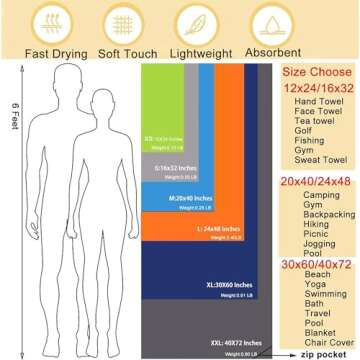 Rainleaf Microfiber Towel Perfect Travel & Gym & Camping Towel. Quick Dry - Super Absorbent - Ultra ...