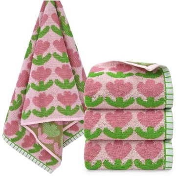 Jacquotha Hand Towels with Pink Tulips, Soft Cotton