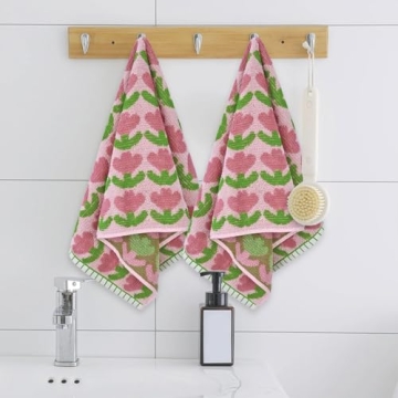 Jacquotha Hand Towels with Pink Tulips, Soft Cotton