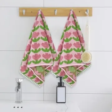Jacquotha Hand Towels with Pink Tulips, Soft Cotton