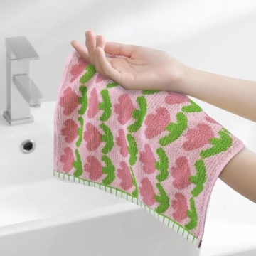 Jacquotha Hand Towels with Pink Tulips, Soft Cotton