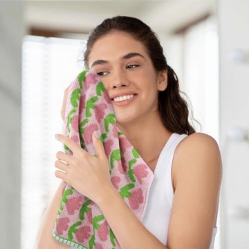 Jacquotha Hand Towels with Pink Tulips, Soft Cotton