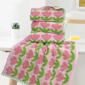 Jacquotha Hand Towels with Pink Tulips, Soft Cotton