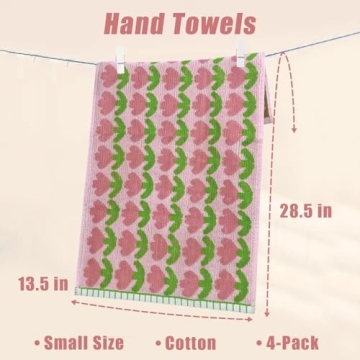 Jacquotha Hand Towels with Pink Tulips, Soft Cotton