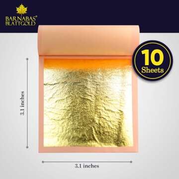Barnabas Blattgold Edible Gold Leaf 24K - Cake Decorations, Loose Gold Leaf Sheets for Cupcakes - 3.1 inches, Book of 10