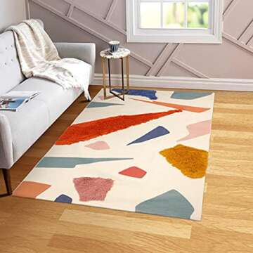 LIVEBOX Multi-Color Block Area Rug 4' x 6' Cute Artistic Tufted Throw Rug Hand Woven Cotton Kids Bedroom Rug Indoor Outdoor Play Tent Mat for Playroom Bathroom Living Room Laundry