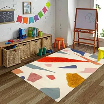LIVEBOX Multi-Color Block Area Rug 4' x 6' Cute Artistic Tufted Throw Rug Hand Woven Cotton Kids Bedroom Rug Indoor Outdoor Play Tent Mat for Playroom Bathroom Living Room Laundry