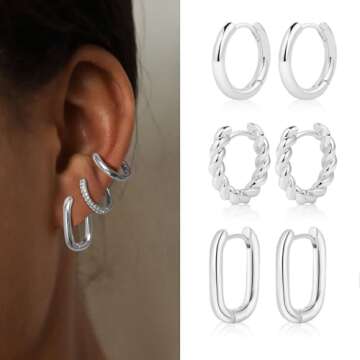 MIDEEO 14K Gold Plated Chunky Hoop Earrings Set
