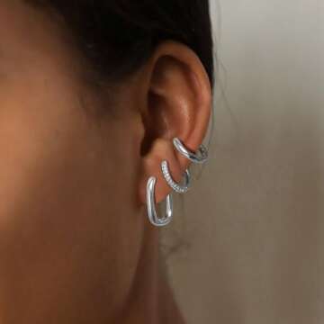 MIDEEO 14K Gold Plated Chunky Hoop Earrings Set