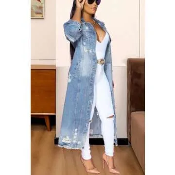 Chouyatou Women's Ripped Holes Denim Jacket - Stylish & Versatile