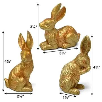 Gift Boutique 3 Easter Gold Bunny Figurine Decor Table Topper Holiday Spring Resin Golden Rabbit Bunnies Sculpture Decorative Tabletop Centerpiece for Dining Room Home Party Supplies Decorations