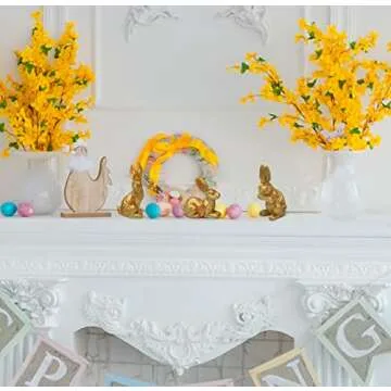 Gift Boutique 3 Easter Gold Bunny Figurine Decor Table Topper Holiday Spring Resin Golden Rabbit Bunnies Sculpture Decorative Tabletop Centerpiece for Dining Room Home Party Supplies Decorations