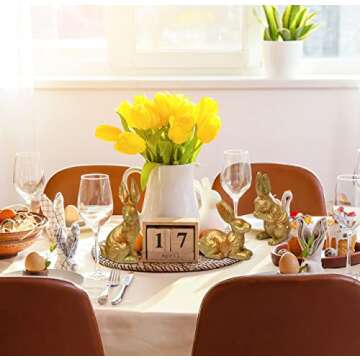 Gift Boutique 3 Easter Gold Bunny Figurine Decor Table Topper Holiday Spring Resin Golden Rabbit Bunnies Sculpture Decorative Tabletop Centerpiece for Dining Room Home Party Supplies Decorations