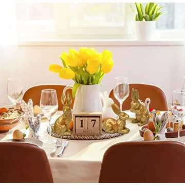 Gift Boutique 3 Easter Gold Bunny Figurine Decor Table Topper Holiday Spring Resin Golden Rabbit Bunnies Sculpture Decorative Tabletop Centerpiece for Dining Room Home Party Supplies Decorations
