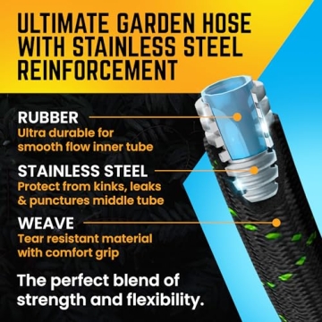 Durable POWERFLOW 100 Ft Stainless Steel Garden Hose