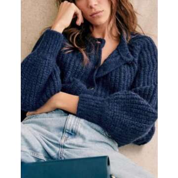 Acmplla Cardigan Sweaters for Women Chunky Knit Cardigans Long Sleeve Button Sweater Jacket 2024 Fal...