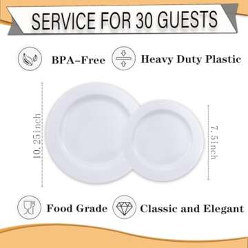 FLOWERCAT 60PCS White Plastic Dinner & Dessert Plates - Durable, BPA-Free Set for Weddings, Birthday...