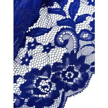 Lilosy Petite Sexy Women Floral Lace Pajamas Lingerie Set High Waist Sheer Sleepwear See Through Nightwear Cami Shorts Bra and Panty 2 Piece Royal Blue X-Small