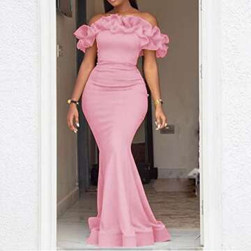 Cololura Pink Mermaid Maxi Dress - Elegant Bodycon Gown for Parties and Events