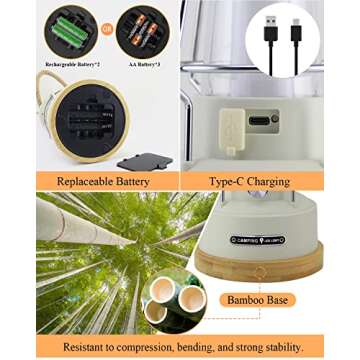 Tresda Camping Lantern Rechargeable, 370LM Dimmable LED Vintage Battery Powered Lanterns, Waterproof LED Retro Camping Lights for Camping, Power Outages, Hurricane, Outdoors, Home Décor