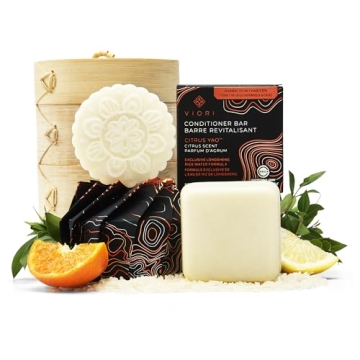 Viori Citrus Yao Shampoo and Conditioner Bar Set and Bamboo Holder - Made with Rice Water for Hair G...